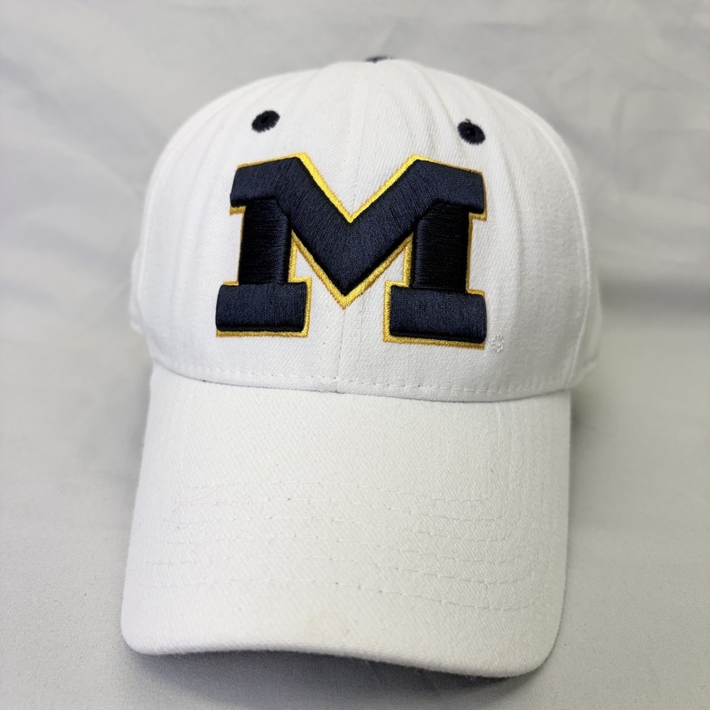 Top of the World Michigan Hat NCAA Mens One Fit White Embroidered Cap